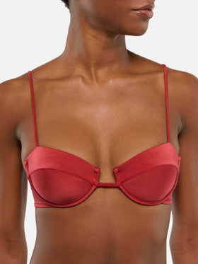 Underwired bralette bikini Salina Noelle with cheeky swim briefs in shimmer brick red