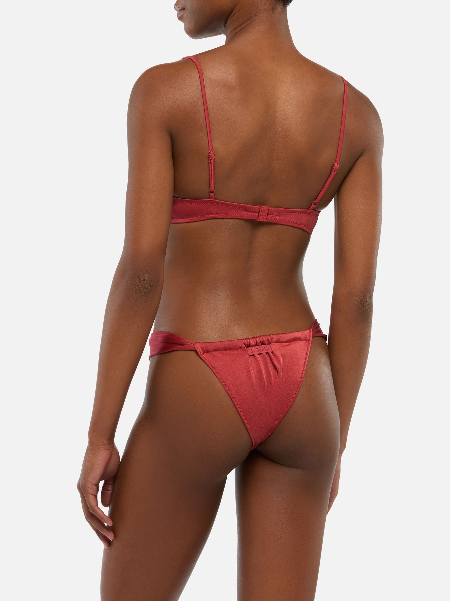 Underwired bralette bikini Salina Noelle with cheeky swim briefs in shimmer brick red