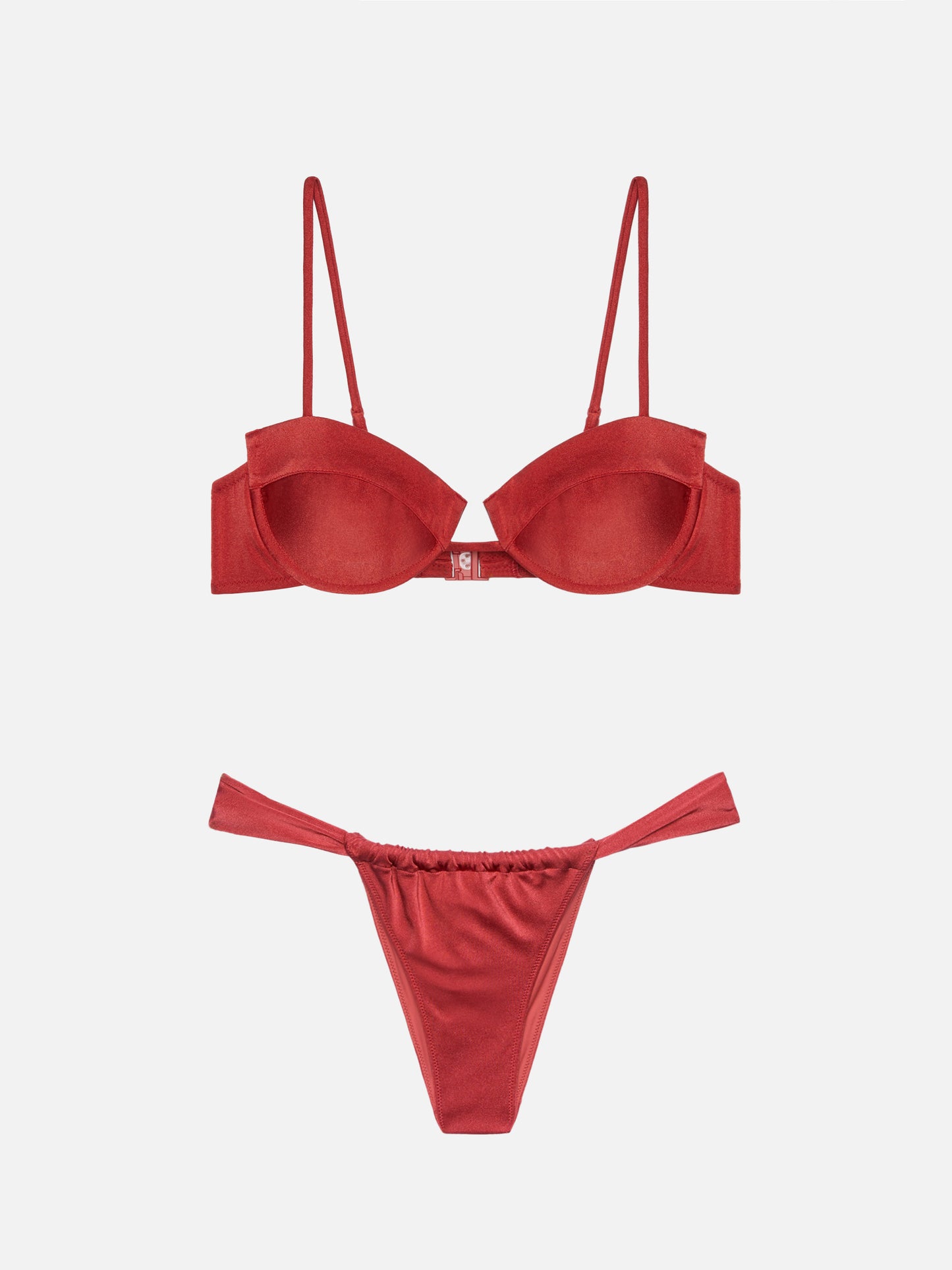 Underwired bralette bikini Salina Noelle with cheeky swim briefs in shimmer brick red
