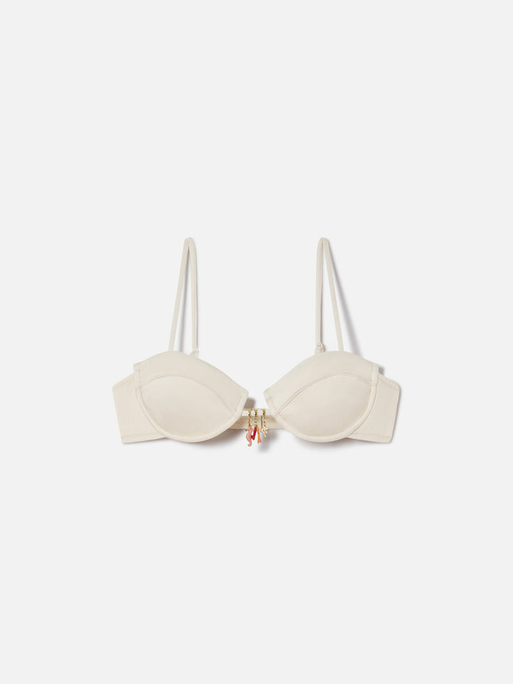 Haut de bikini balconnet Salina en tissu beige à finition brillante avec charms 