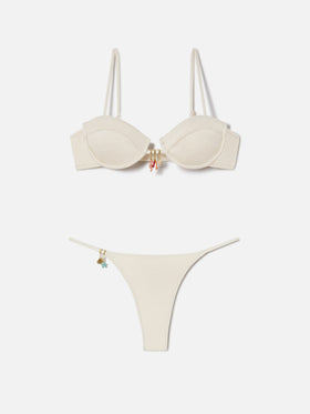 Salina Jodene beige and gold glossy finish bikini with charms