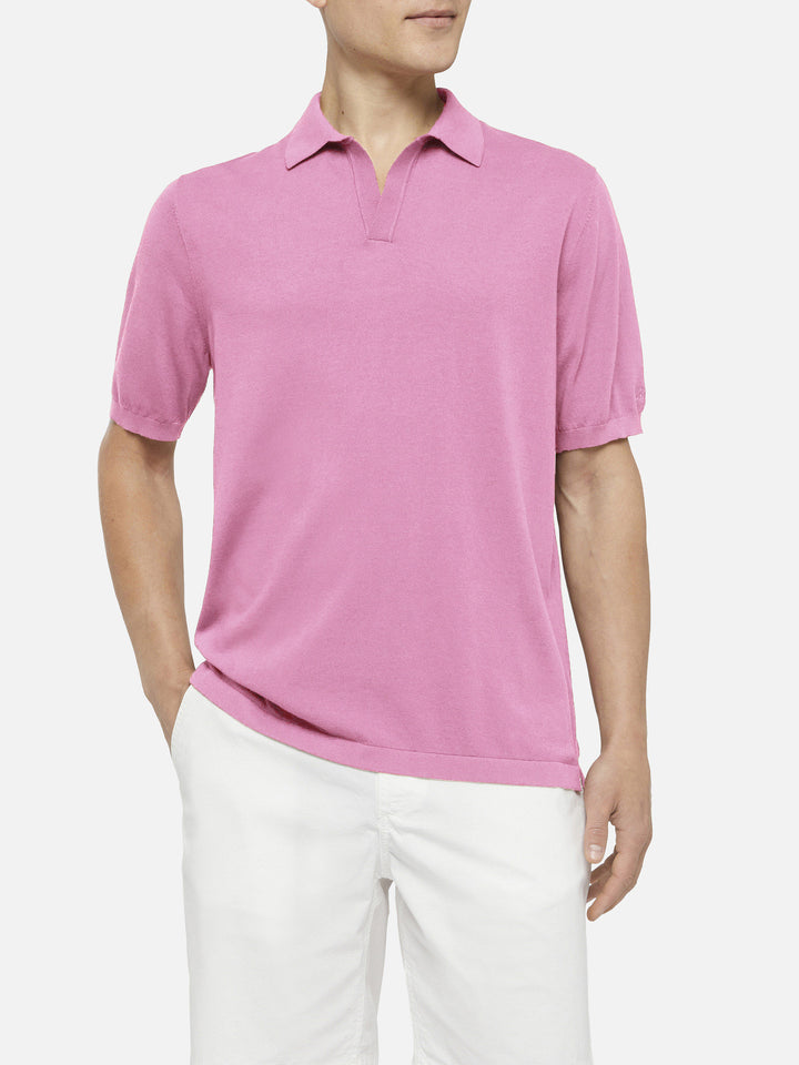 Polo Sloan in maglia rosa bubble senza bottoni