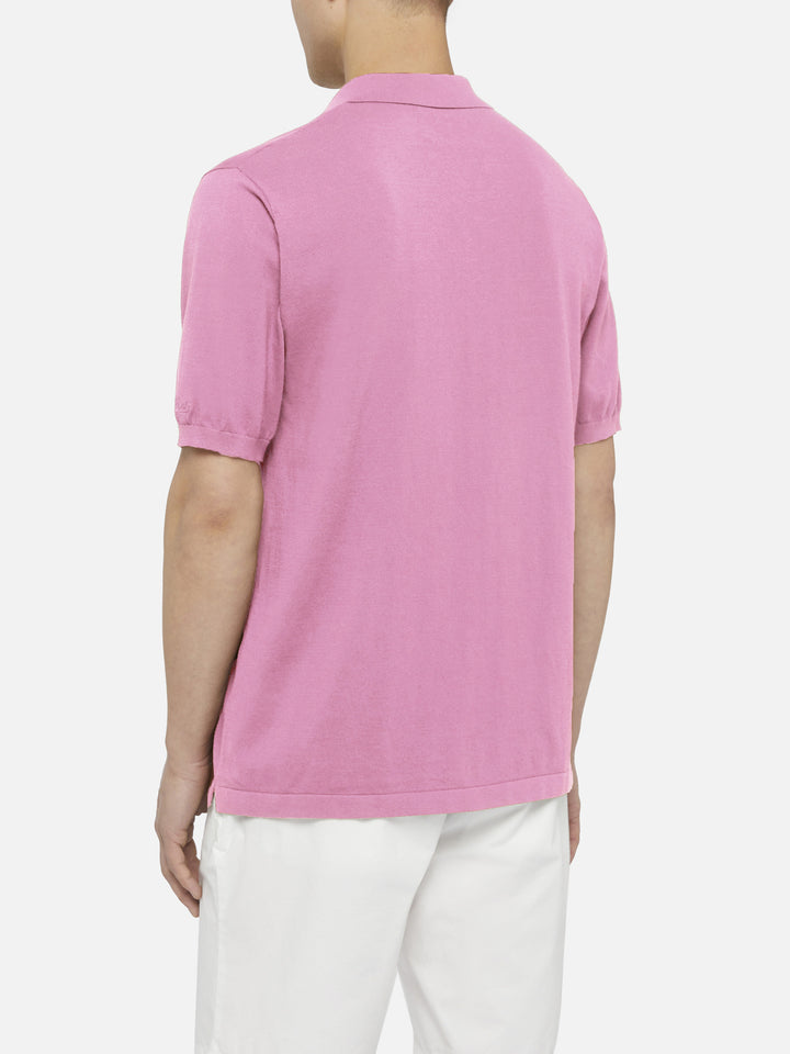 Polo Sloan in maglia rosa bubble senza bottoni