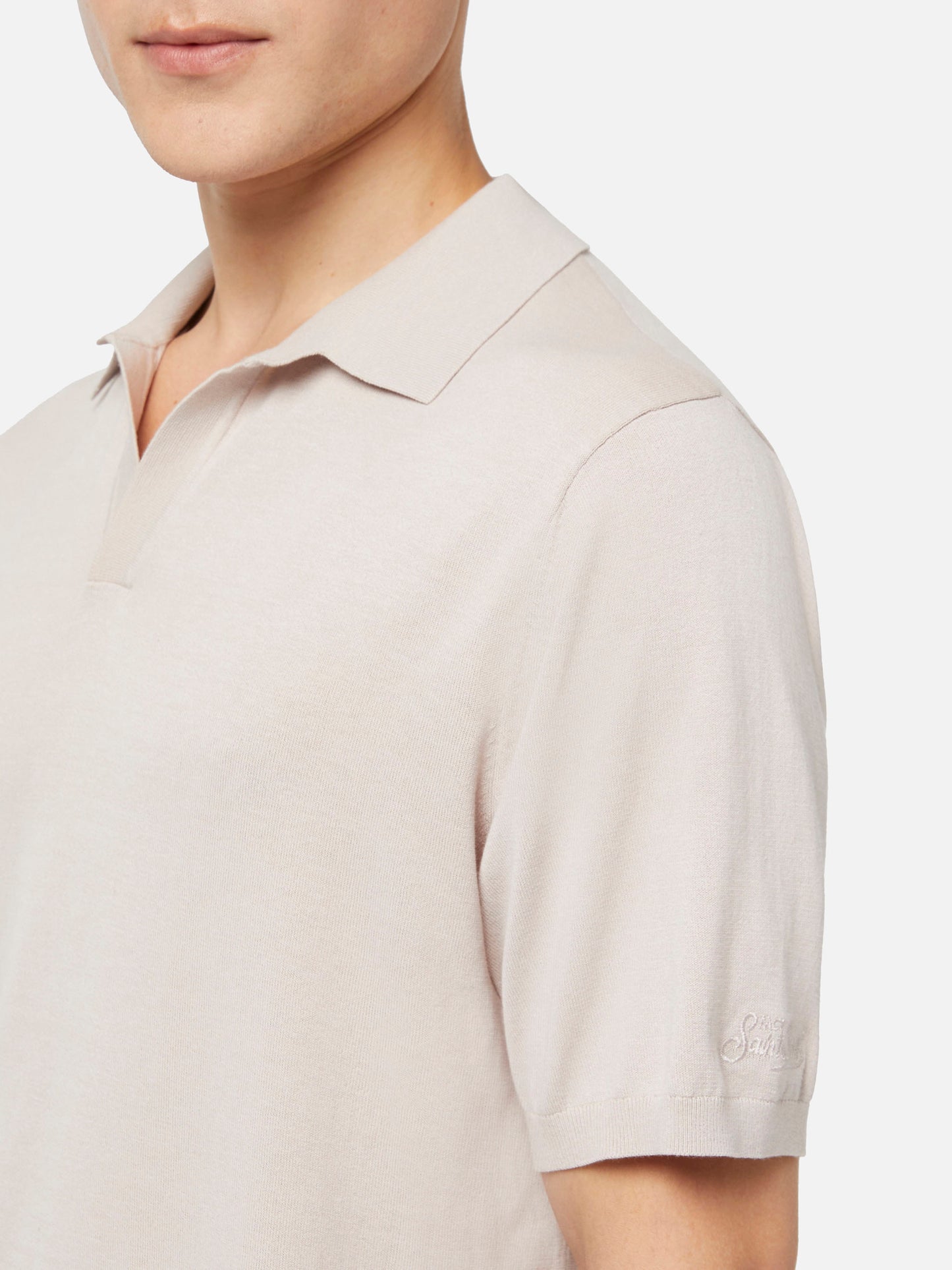 Sloan stone grey buttonless knitted polo shirt - MC2 Saint Barth