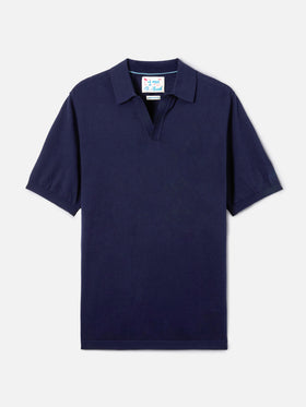 Polo Sloan in cotone pregiato high twist tinta unita blu navy