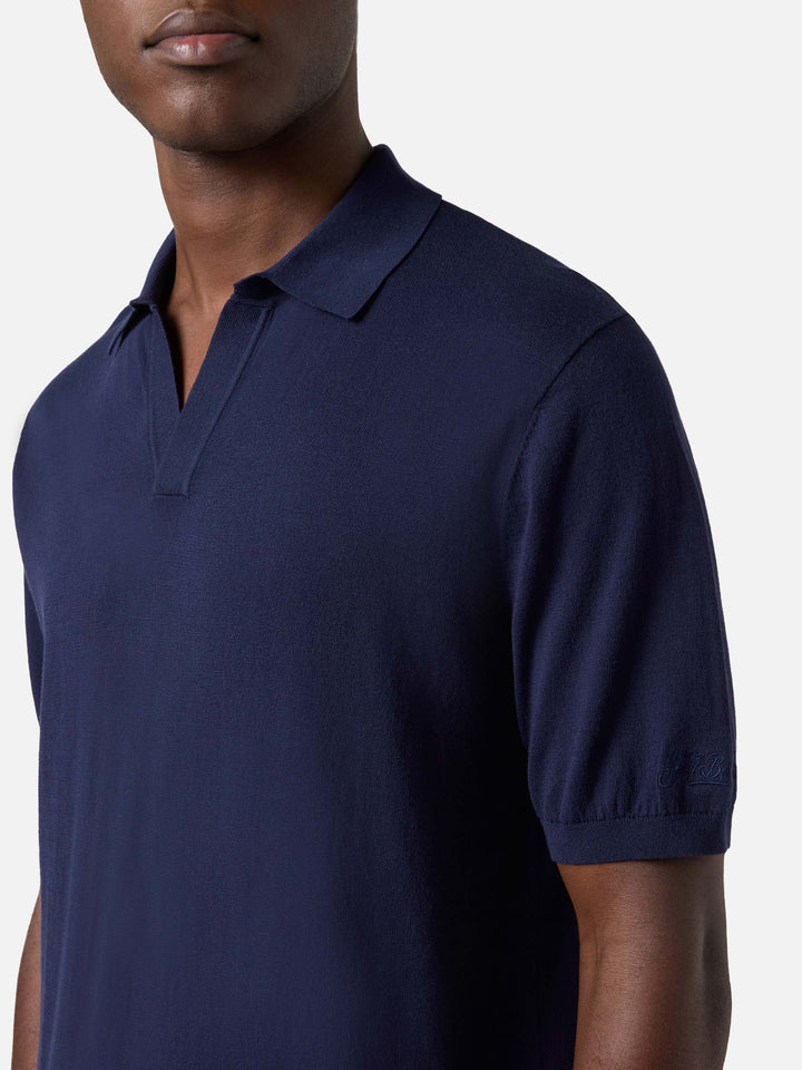 Polo Sloan in cotone pregiato high twist tinta unita blu navy