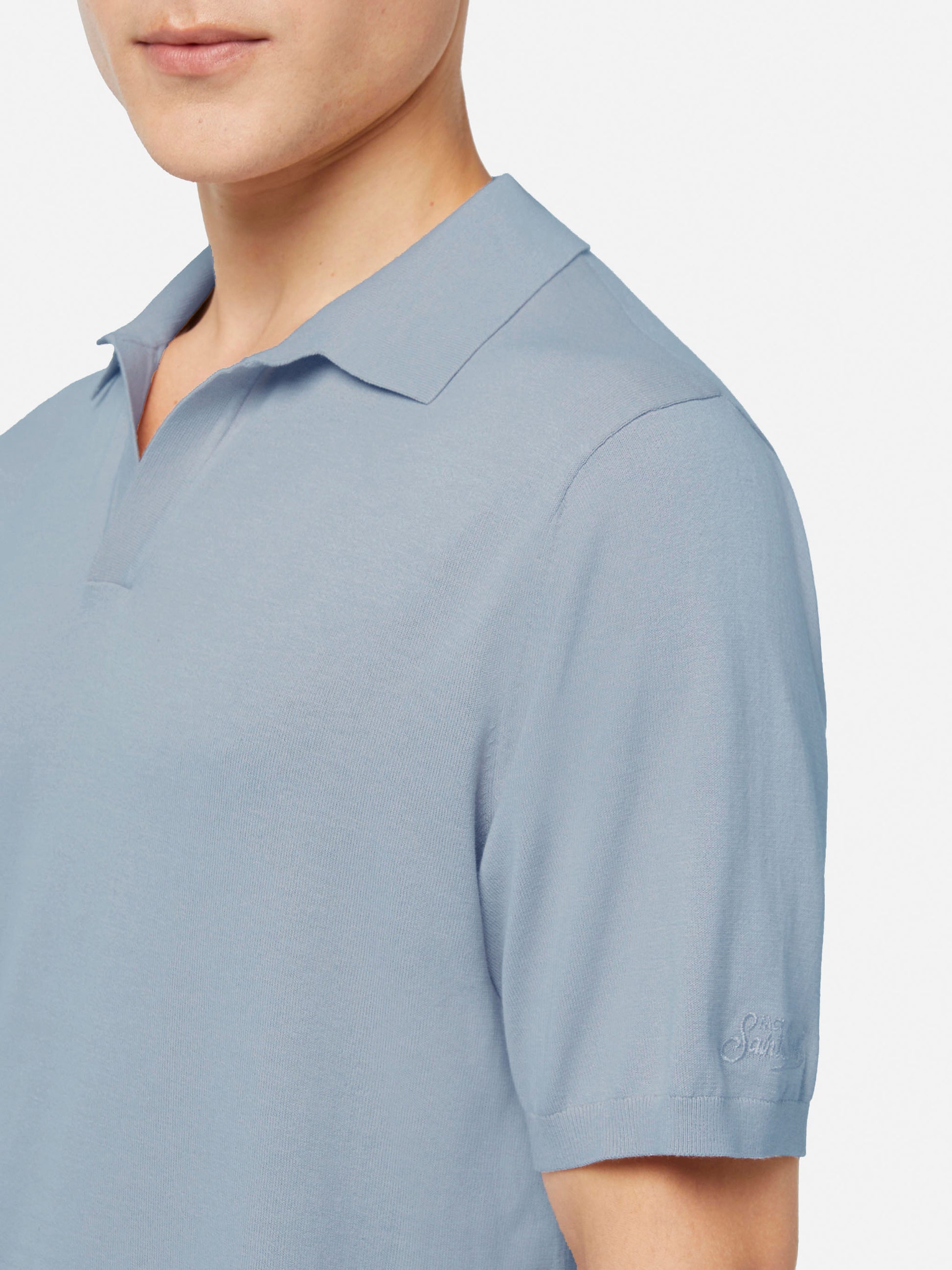 Sloan light blue buttonless knitted polo shirt - MC2 Saint Barth