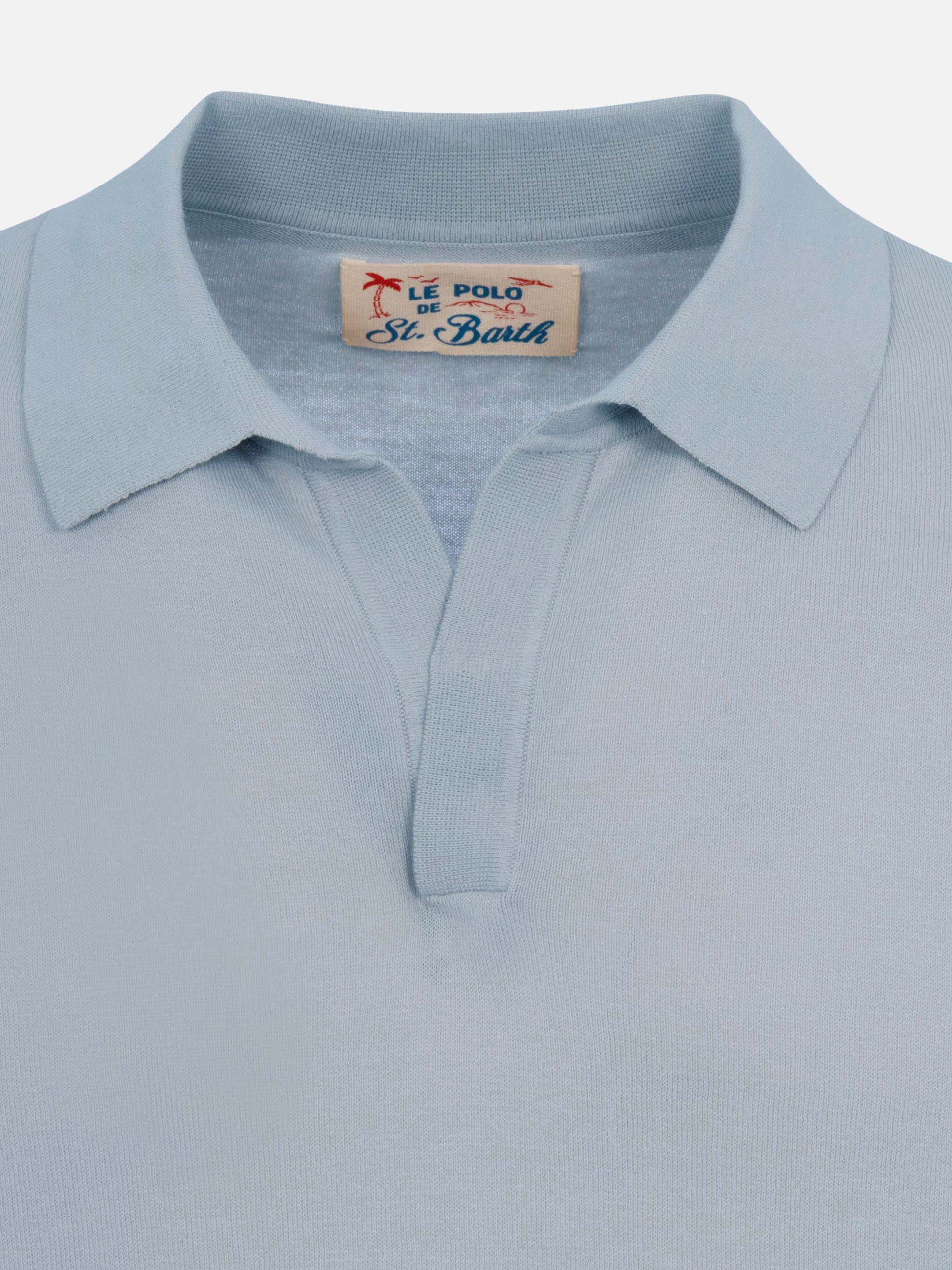 Sloan light blue buttonless knitted polo shirt - MC2 Saint Barth