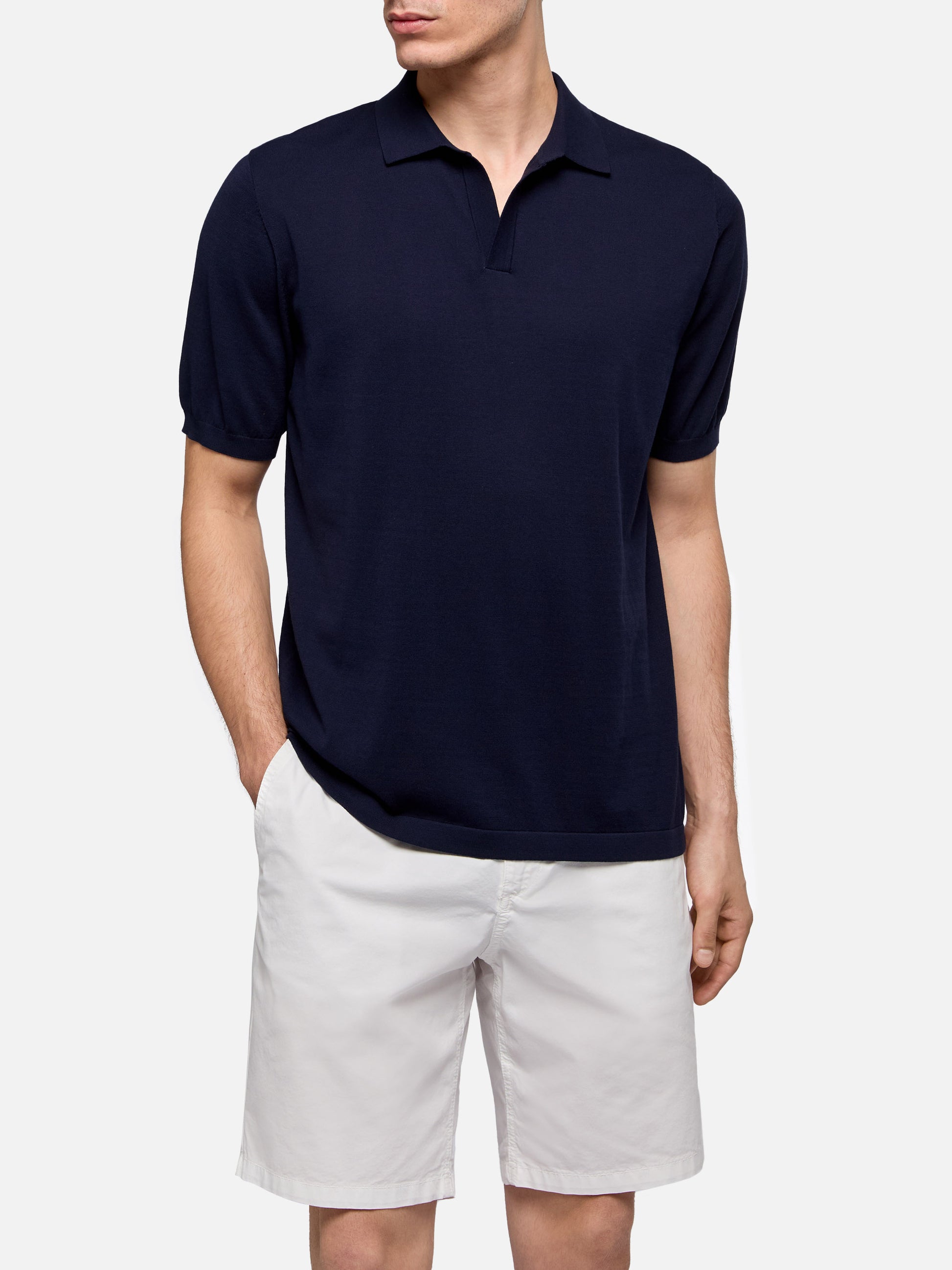 Sloan navy blue buttonless knitted polo shirt - MC2 Saint Barth