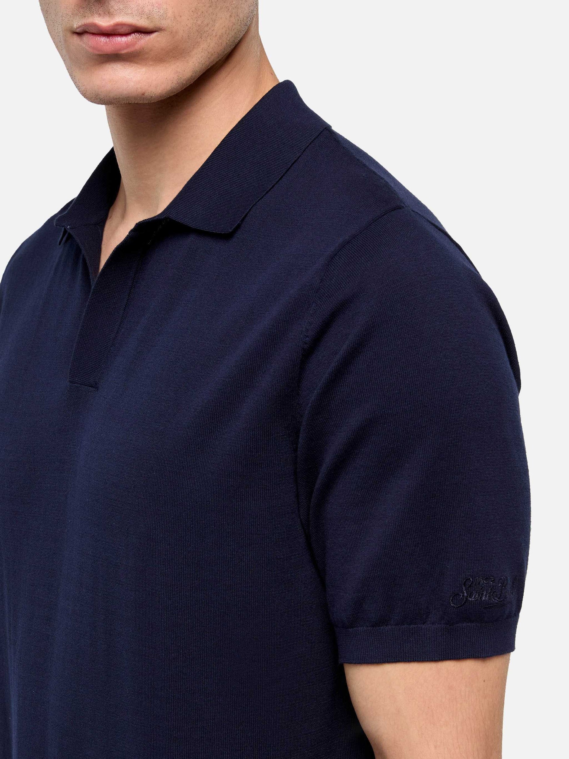 Sloan navy blue buttonless knitted polo shirt - MC2 Saint Barth