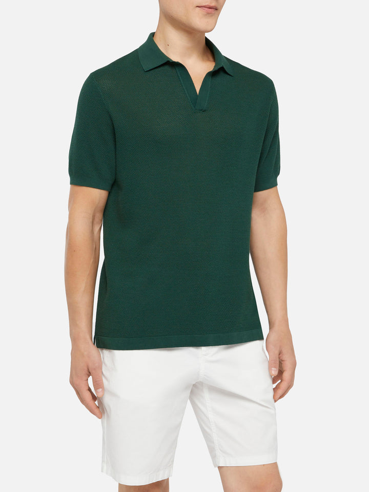 Sloan green buttonless mesh knitted polo shirt - MC2 Saint Barth