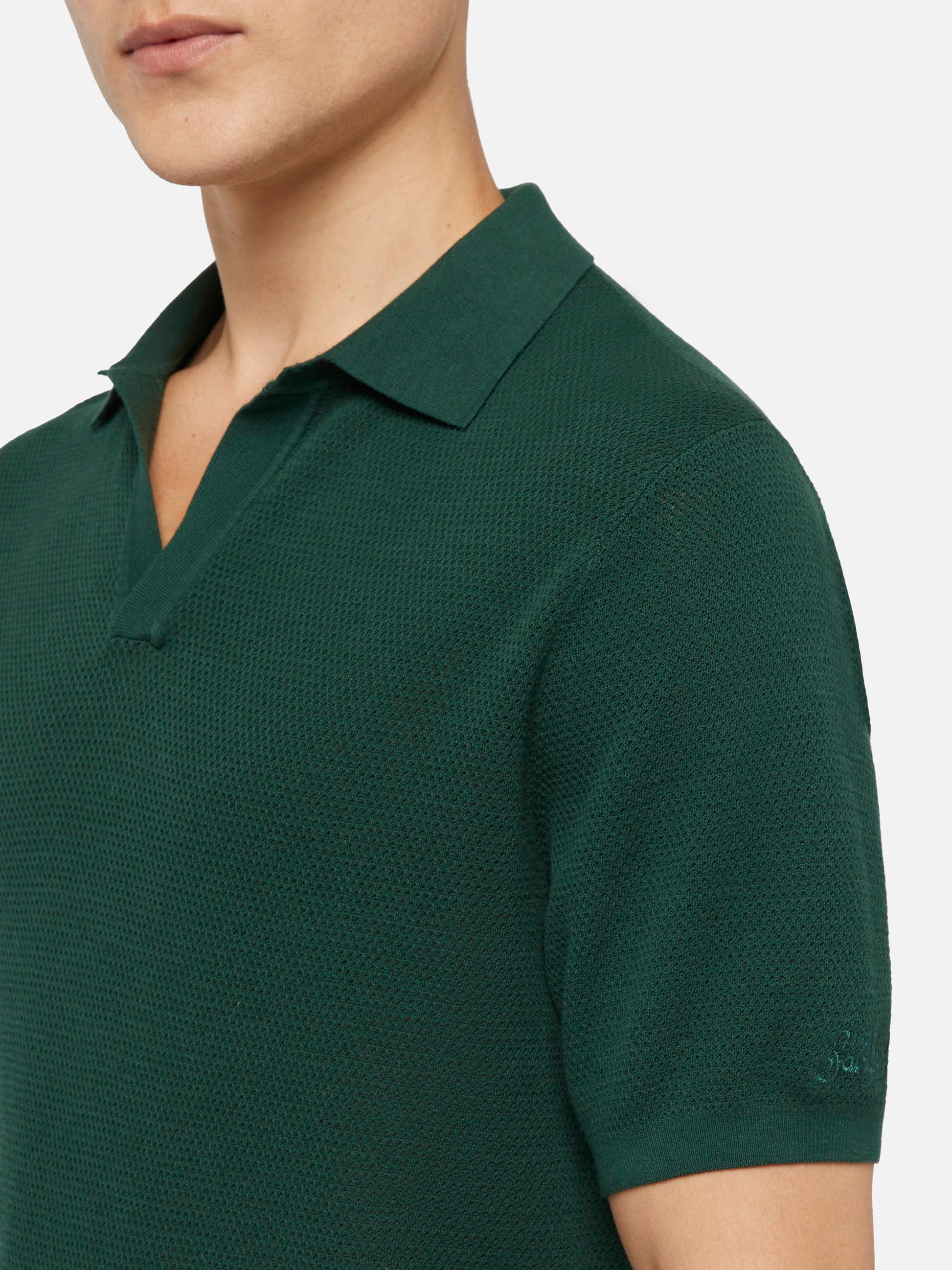 Sloan green buttonless mesh knitted polo shirt - MC2 Saint Barth