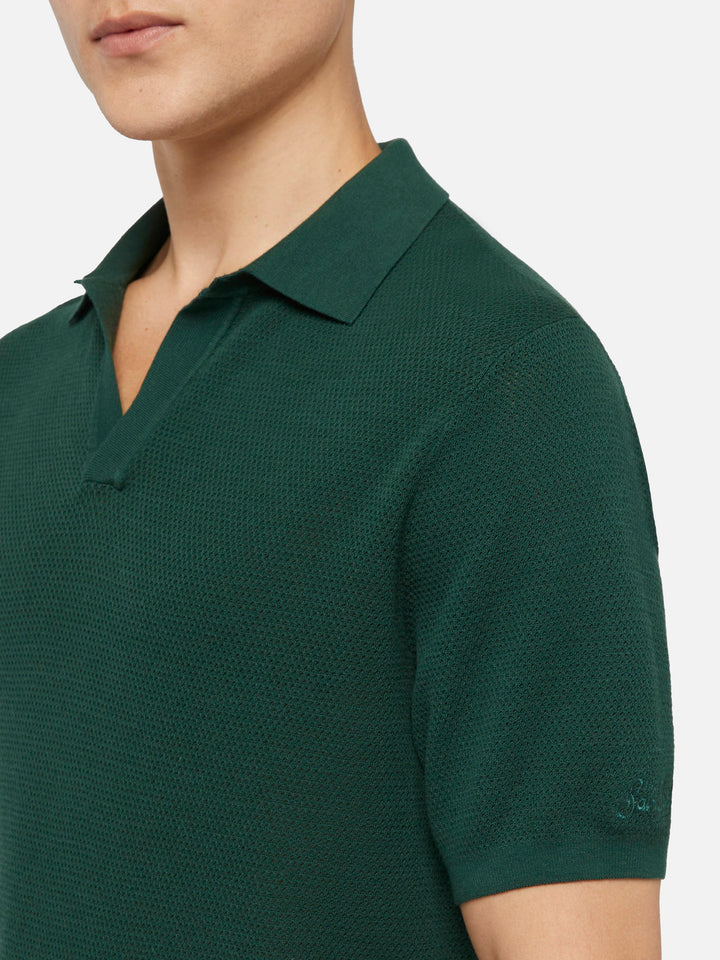 Sloan green buttonless mesh knitted polo shirt - MC2 Saint Barth