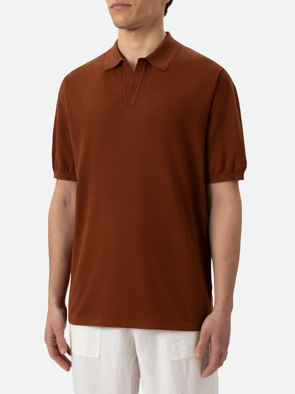 Sloan camel brown knitted polo shirt