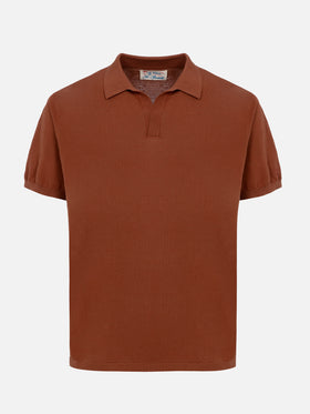 Sloan camel brown buttonless knitted polo shirt