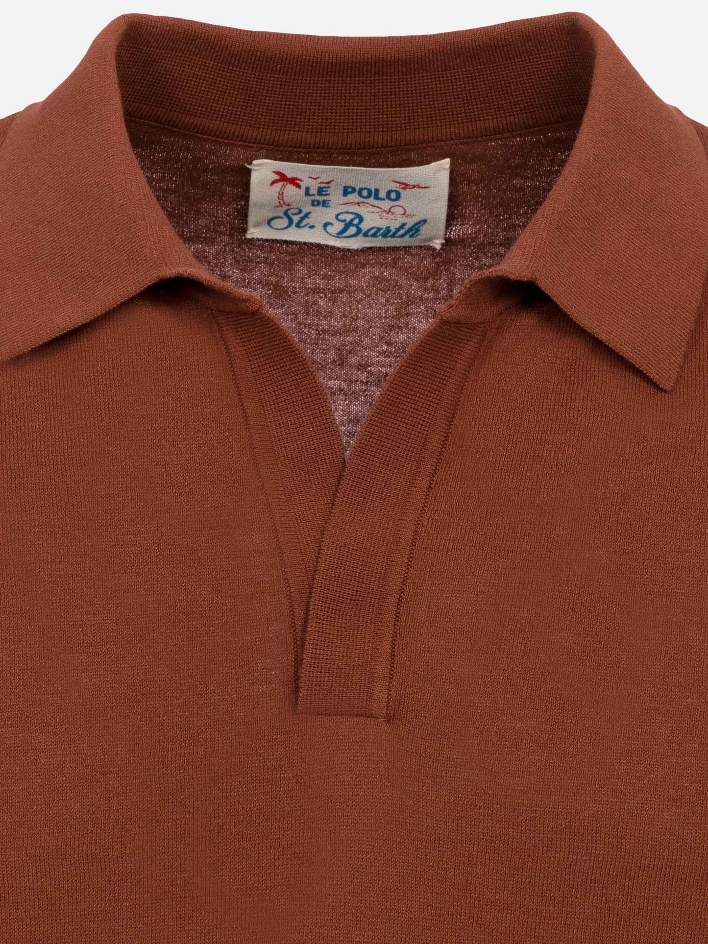 Sloan camel brown buttonless knitted polo shirt