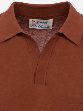 Sloan camel brown buttonless knitted polo shirt