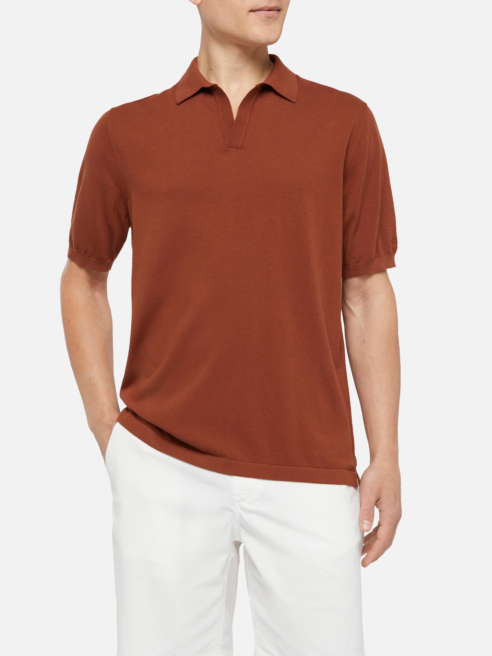 Sloan camel brown buttonless knitted polo shirt - MC2 Saint Barth