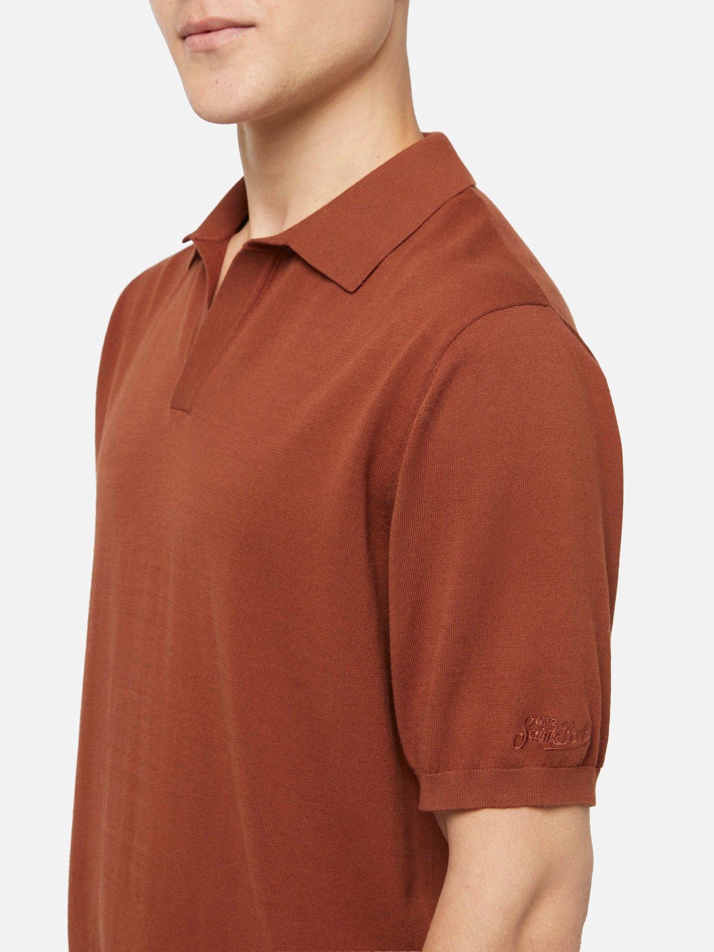Sloan camel brown buttonless knitted polo shirt - MC2 Saint Barth