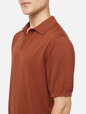 Sloan camel brown buttonless knitted polo shirt - MC2 Saint Barth