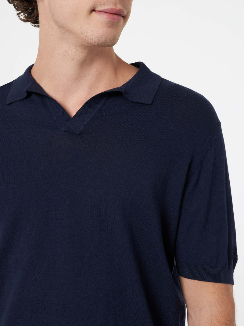 Man navy blue knit polo shirt Sloan