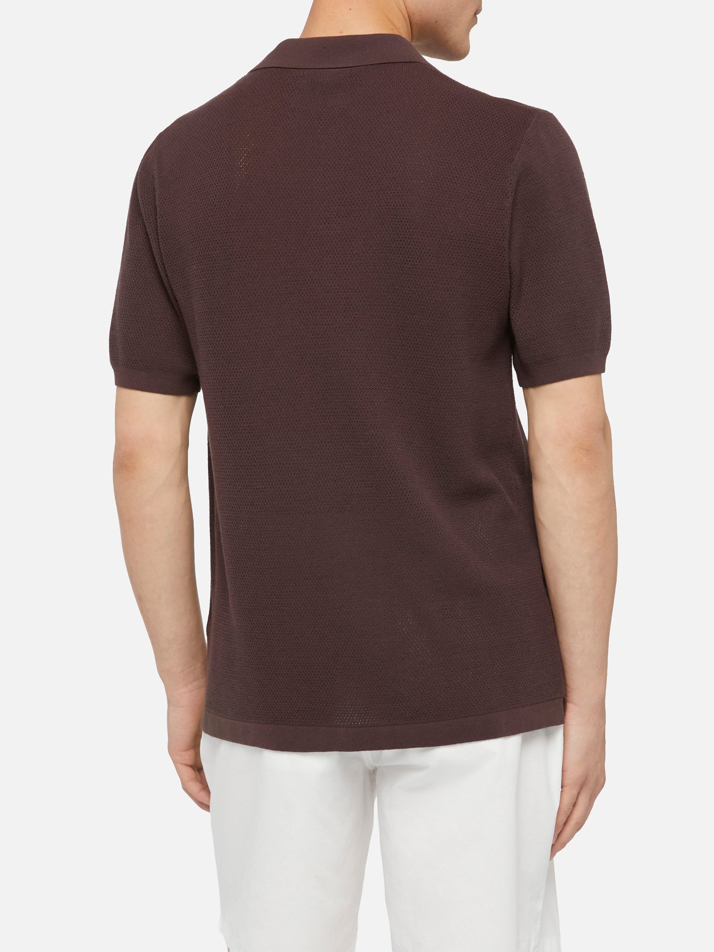Sloan brown buttonless mesh knitted polo shirt - MC2 Saint Barth