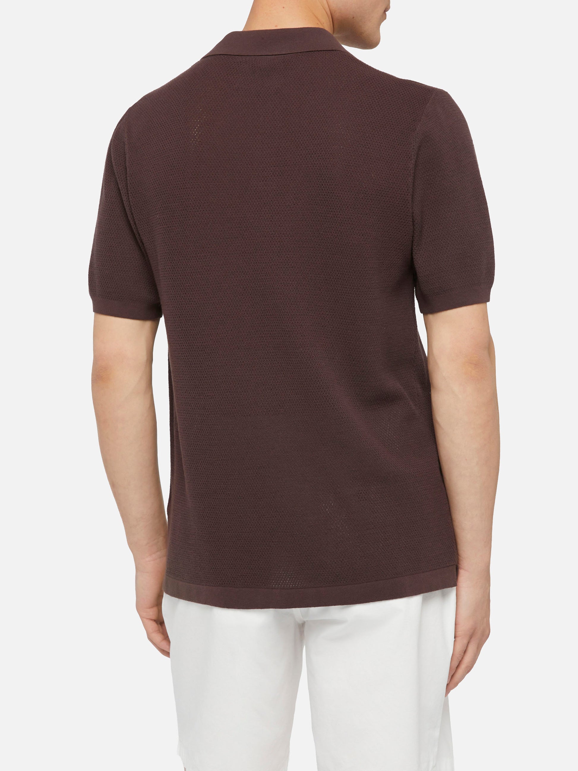 Sloan brown buttonless mesh knitted polo shirt - MC2 Saint Barth