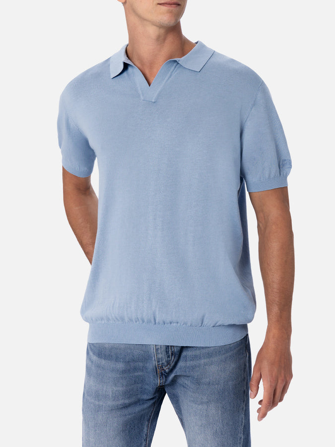 Mc2 Saint Barth Polo da uomo in maglia azzurra Sloan