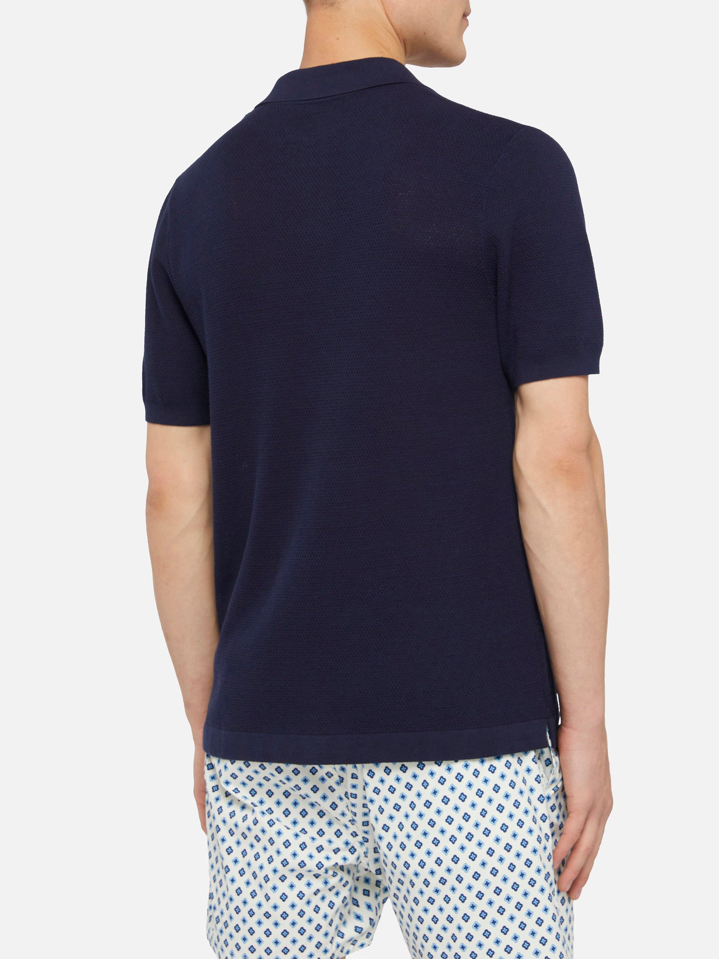 Sloan navy blue mesh buttonless knitted polo shirt - MC2 Saint Barth