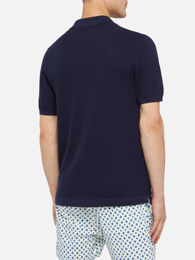 Sloan navy blue mesh buttonless knitted polo shirt - MC2 Saint Barth