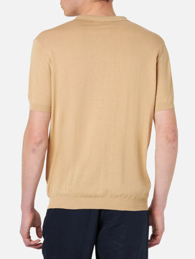 Sloan beige knitted buttonless polo shirt