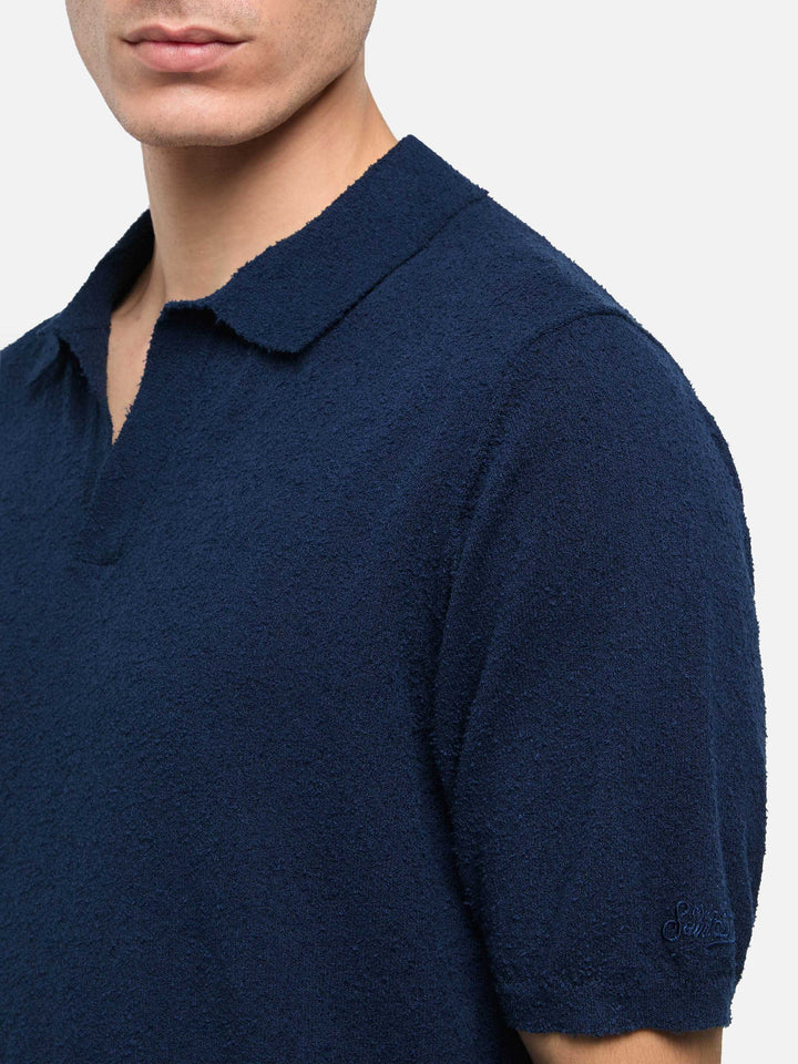 Sloan navy blue buttonless terry polo shirt - MC2 Saint Barth