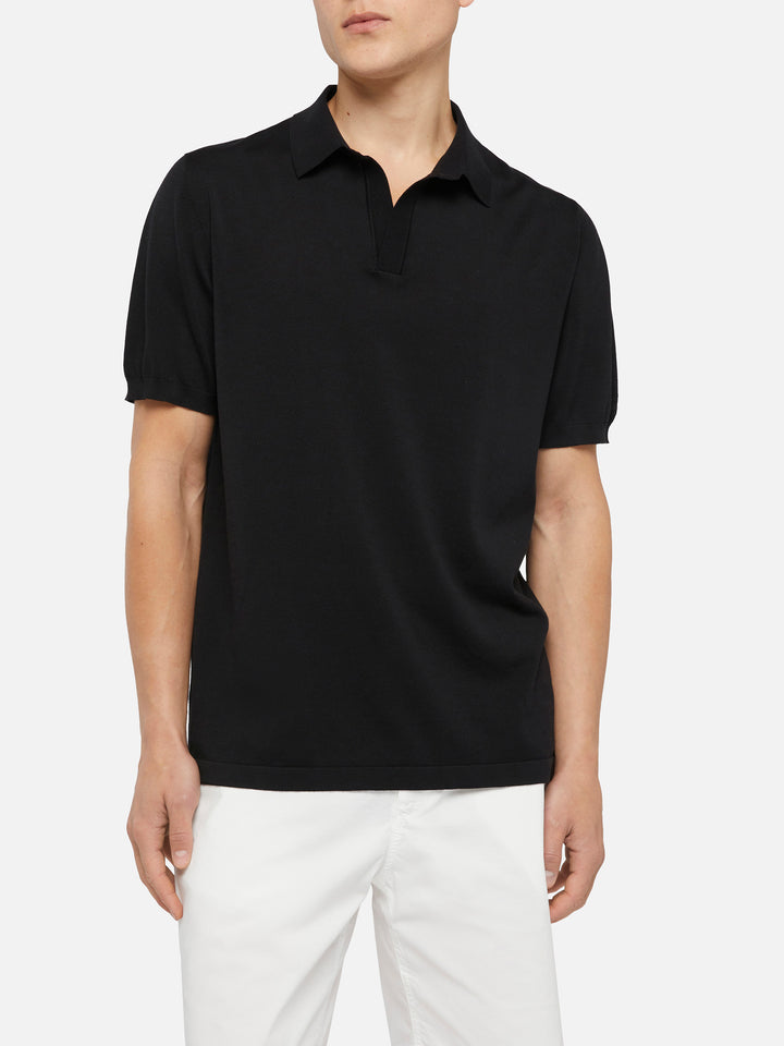 Sloan black silk cotton knitted polo shirt - MC2 Saint Barth