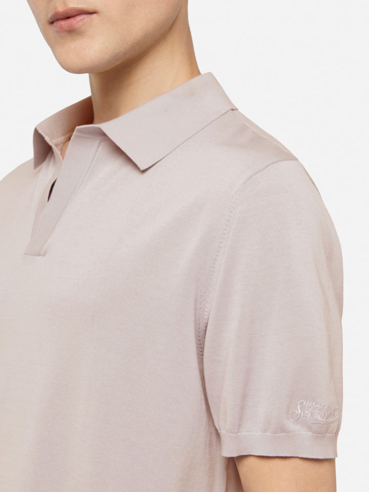 Sloan beige silk cotton knitted polo shirt