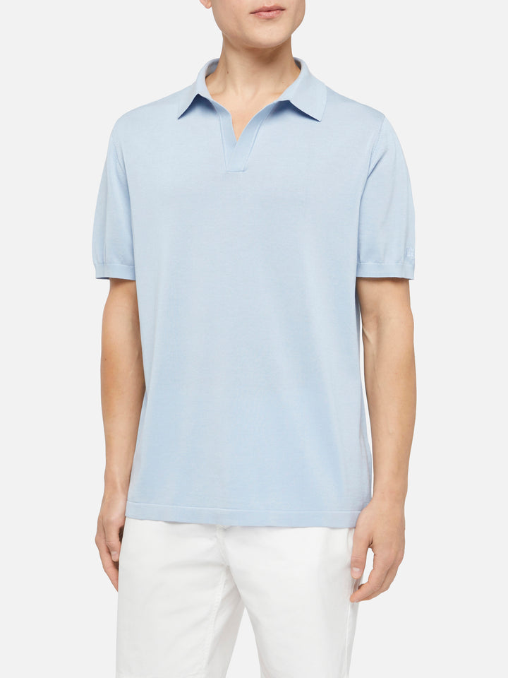 Sloan light blue silk cotton knitted polo shirt - MC2 Saint Barth