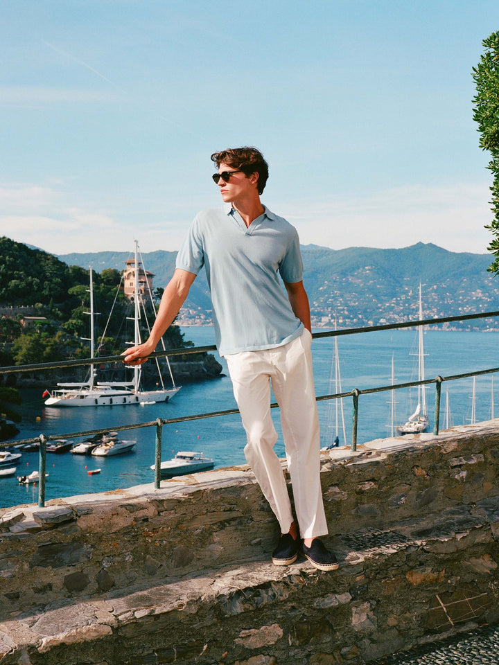 Polo Sloan in maglia di seta e cotone azzurro