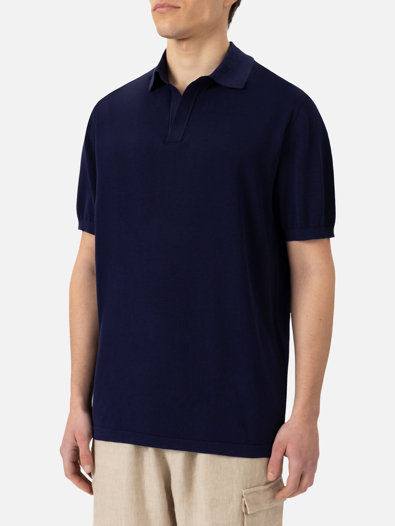 Polo Sloan in maglia di seta e cotone blu navy