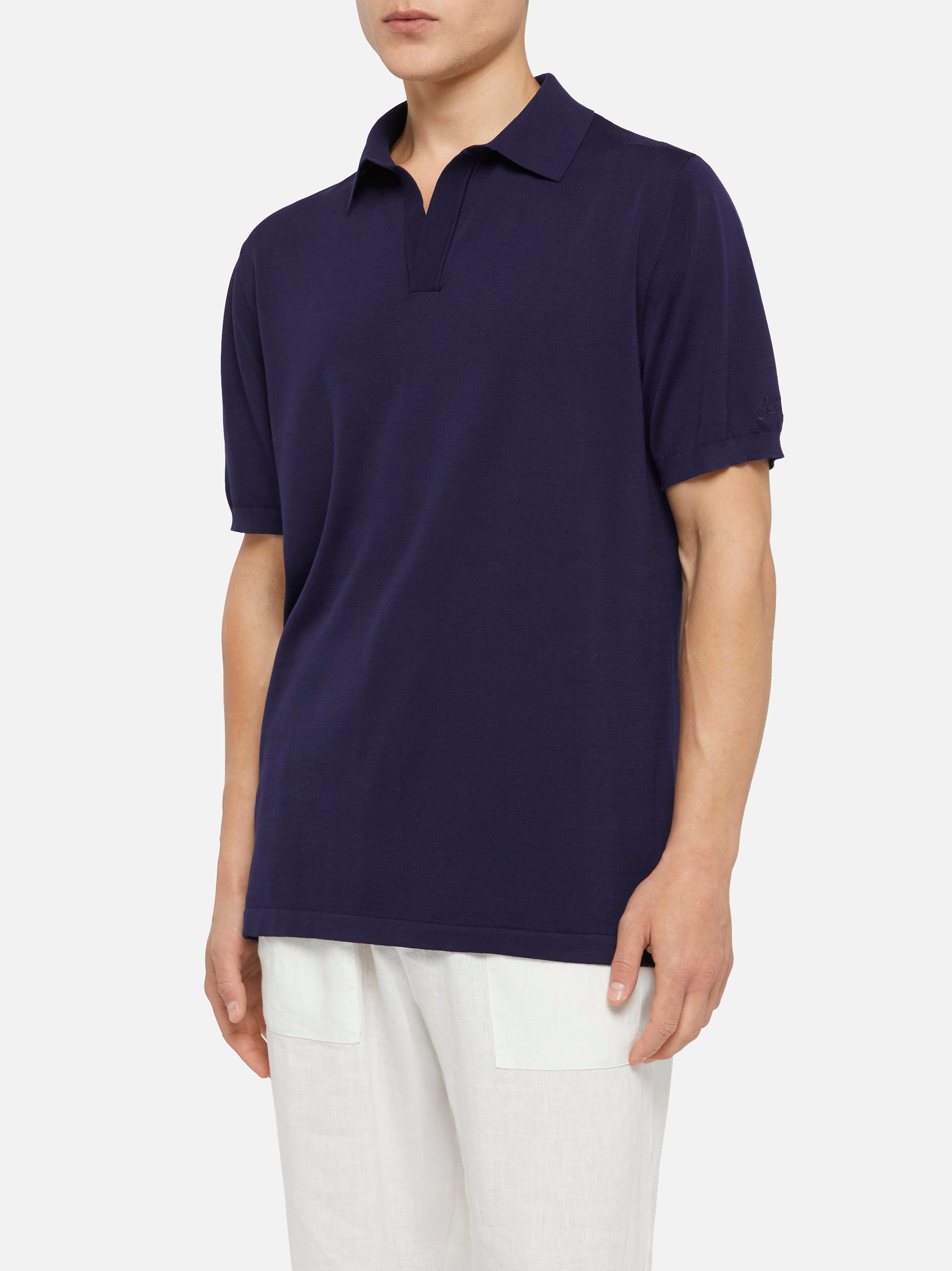 Sloan navy blue silk cotton knitted polo shirt - MC2 Saint Barth