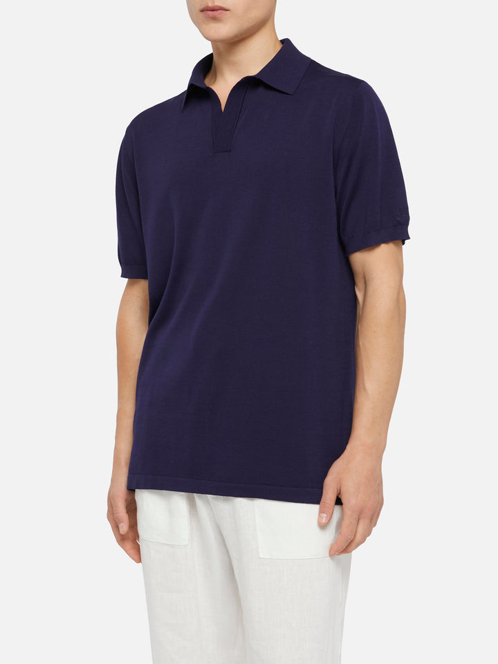 Sloan navy blue silk cotton knitted polo shirt - MC2 Saint Barth