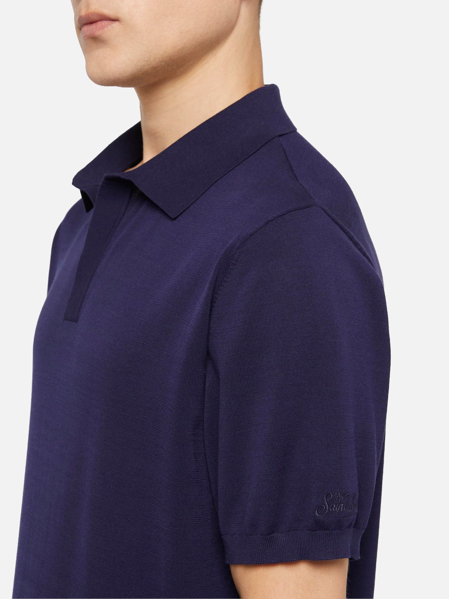 Sloan navy blue silk cotton knitted polo shirt - MC2 Saint Barth