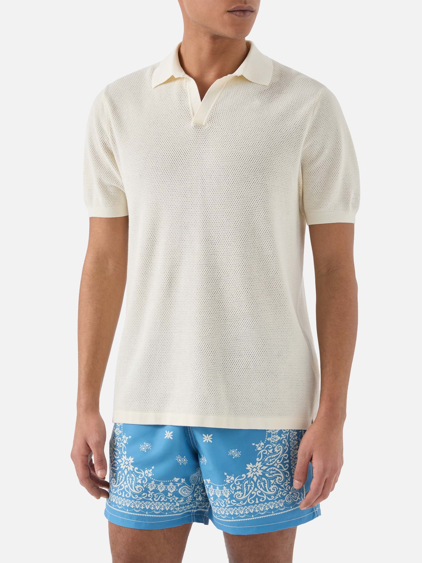 Polo Sloan Mesh in cotone pregiato high twist beige