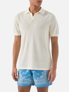 Polo Sloan Mesh in cotone pregiato high twist beige