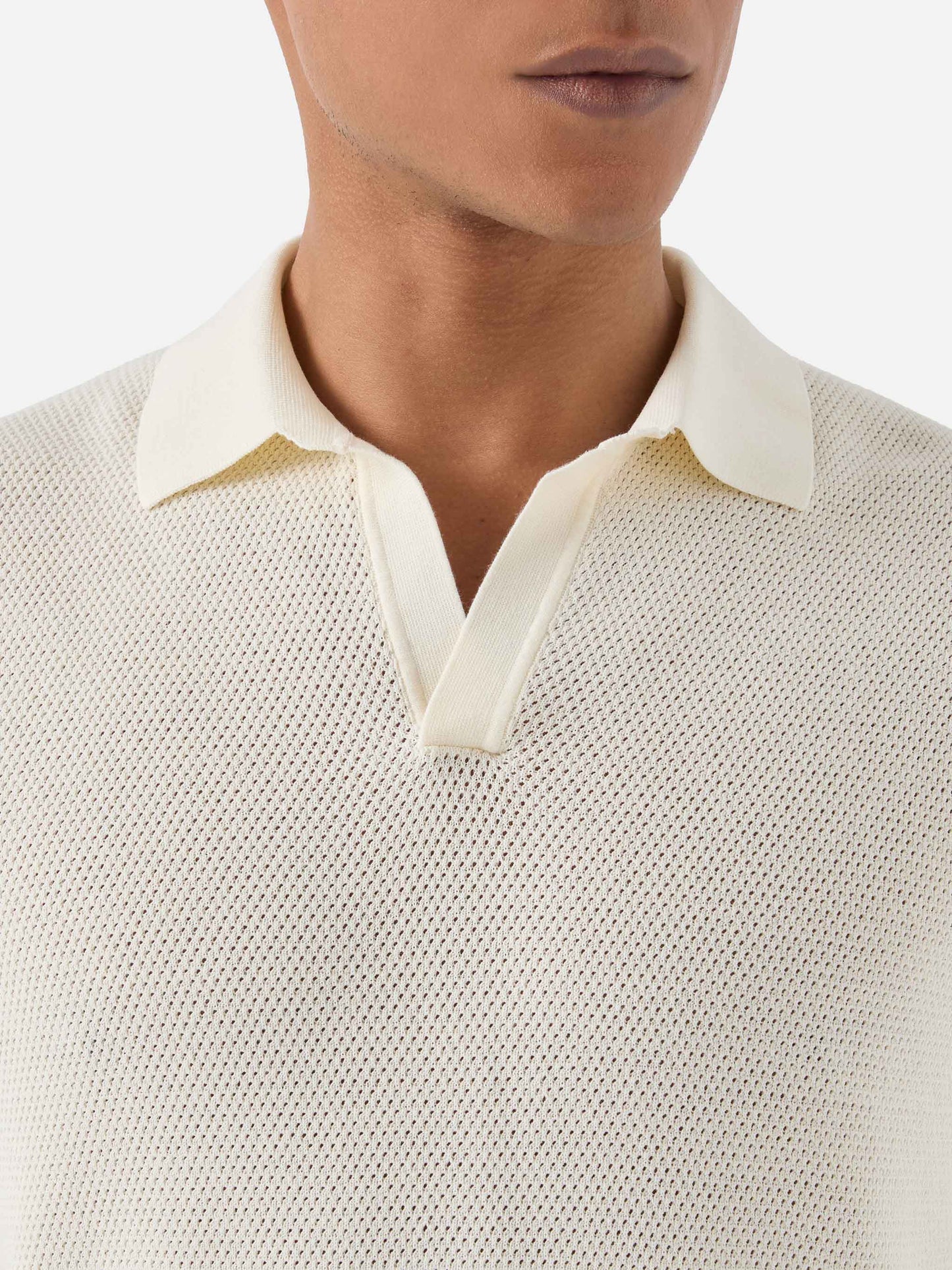 Polo Sloan Mesh in cotone pregiato high twist beige