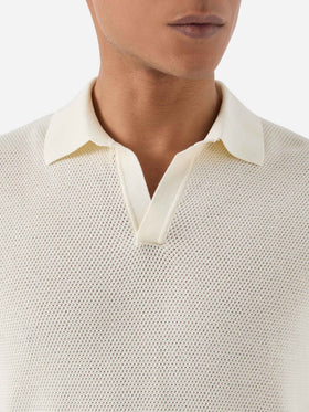 Polo Sloan Mesh in cotone pregiato high twist beige