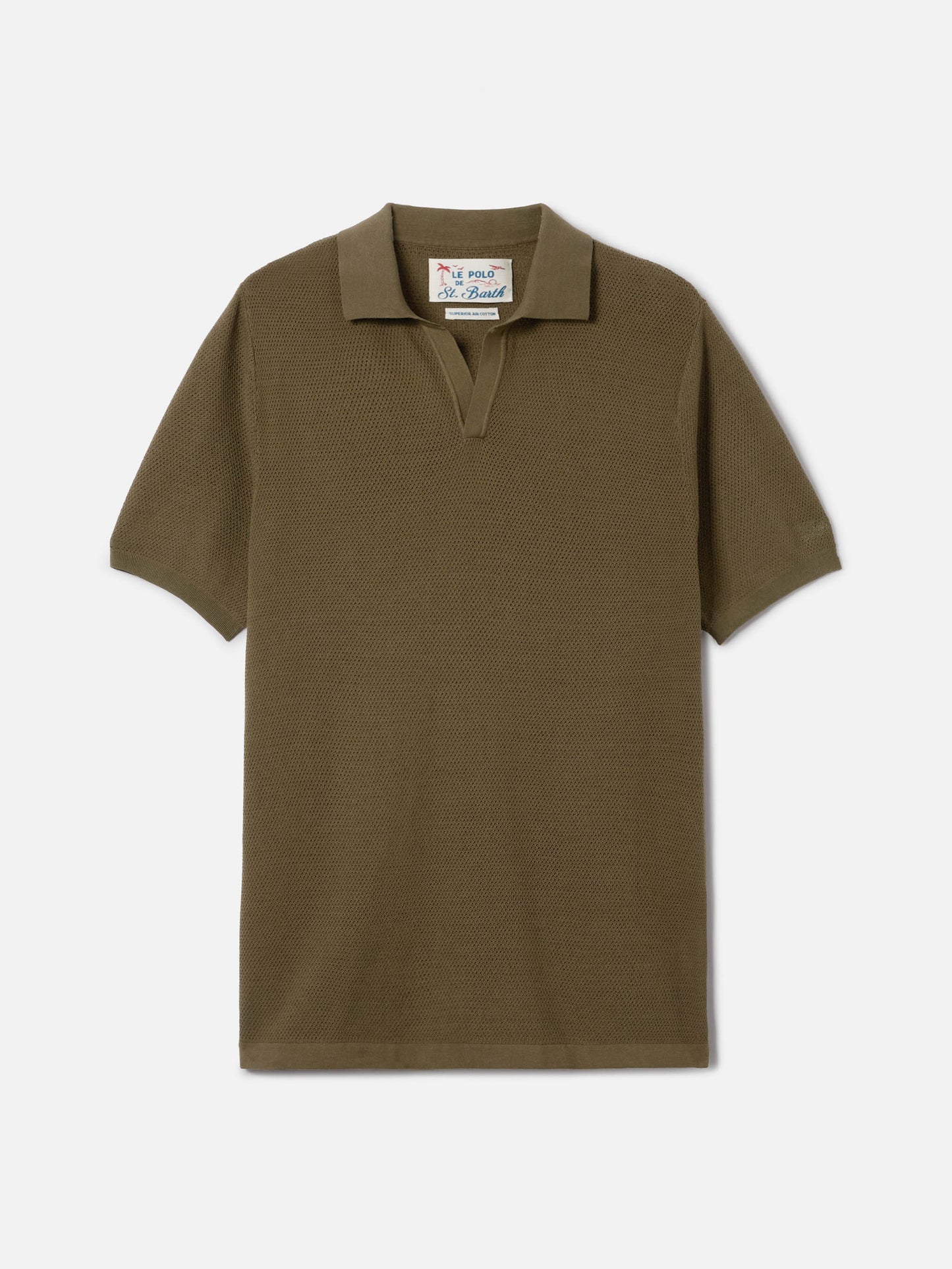 Polo Sloan Mesh in cotone pregiato high twist verde militare