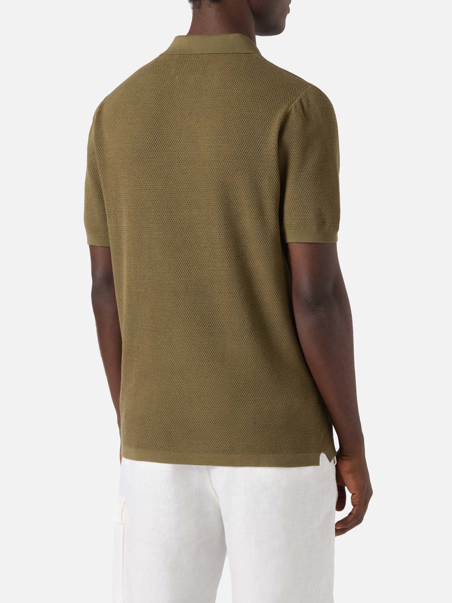 Polo Sloan Mesh in cotone pregiato high twist verde militare