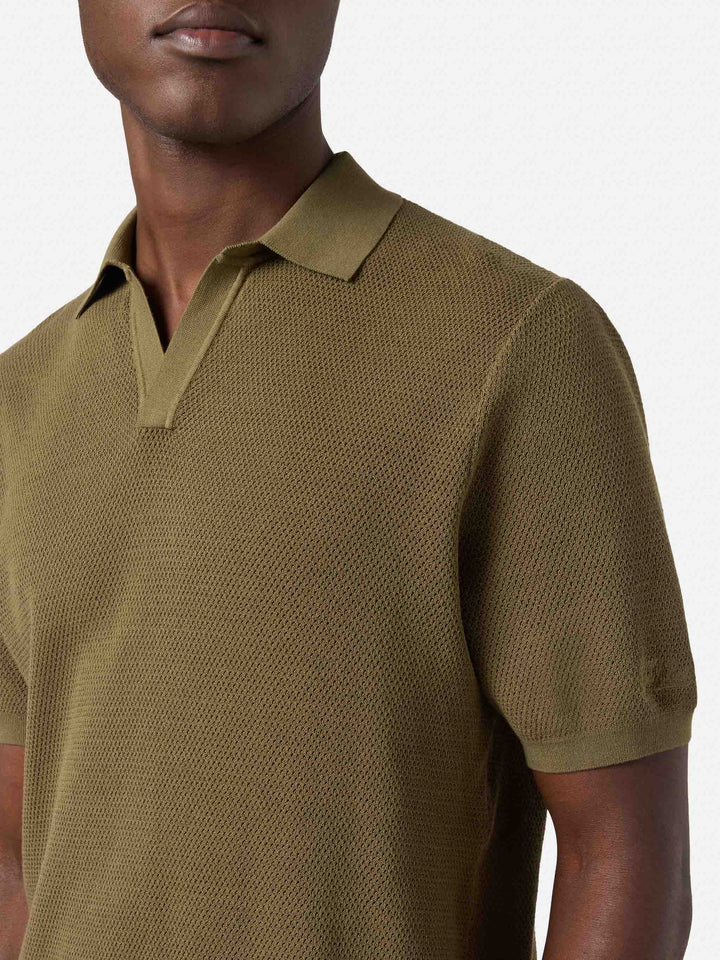 Polo Sloan Mesh in cotone pregiato high twist tinta unita verde militare