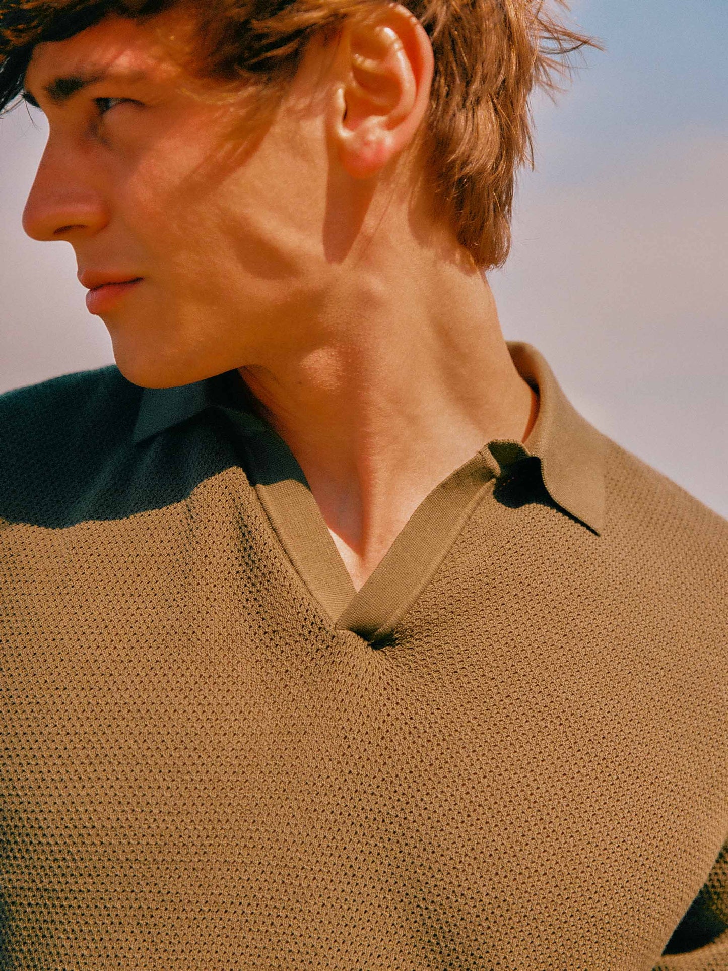 Polo Sloan Mesh in cotone pregiato high twist verde militare