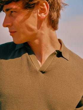 Polo Sloan Mesh in cotone pregiato high twist verde militare
