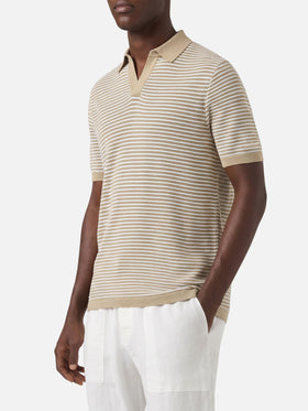 Polo Sloan in cotone pregiato high twist a righe beige